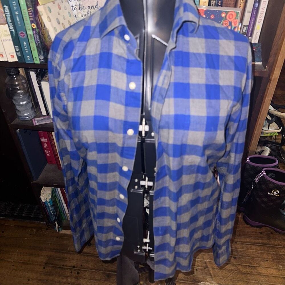 Peter Millar blue & gray checked button down M slim shirt